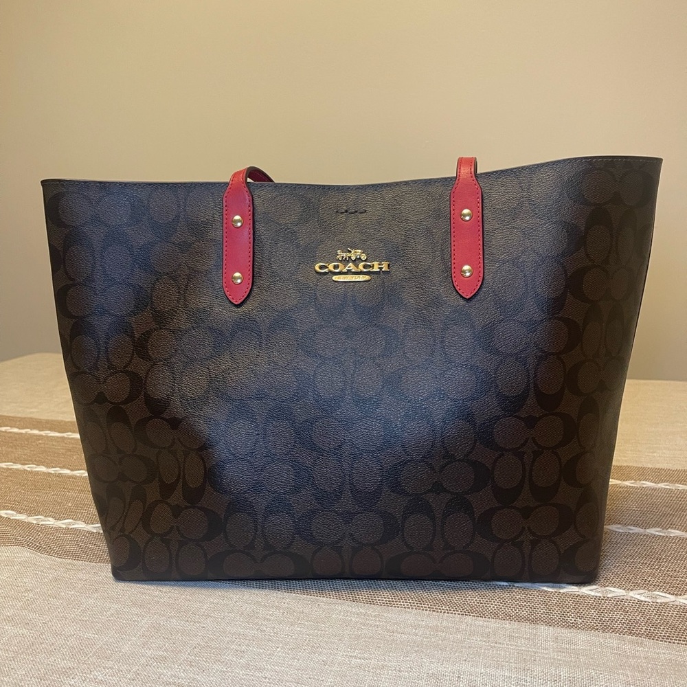 Coach Tote Bag Red & Brown